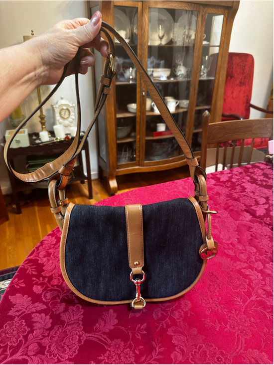 Michael Kors Handbags - Michael Kors Blue Denim & Tan Leather Crossbody Bag